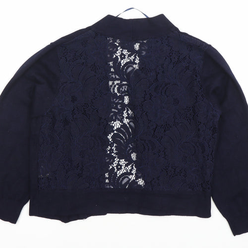 Roman Womens Blue Size 12 Lace Back Long Sleeve Cardigan
