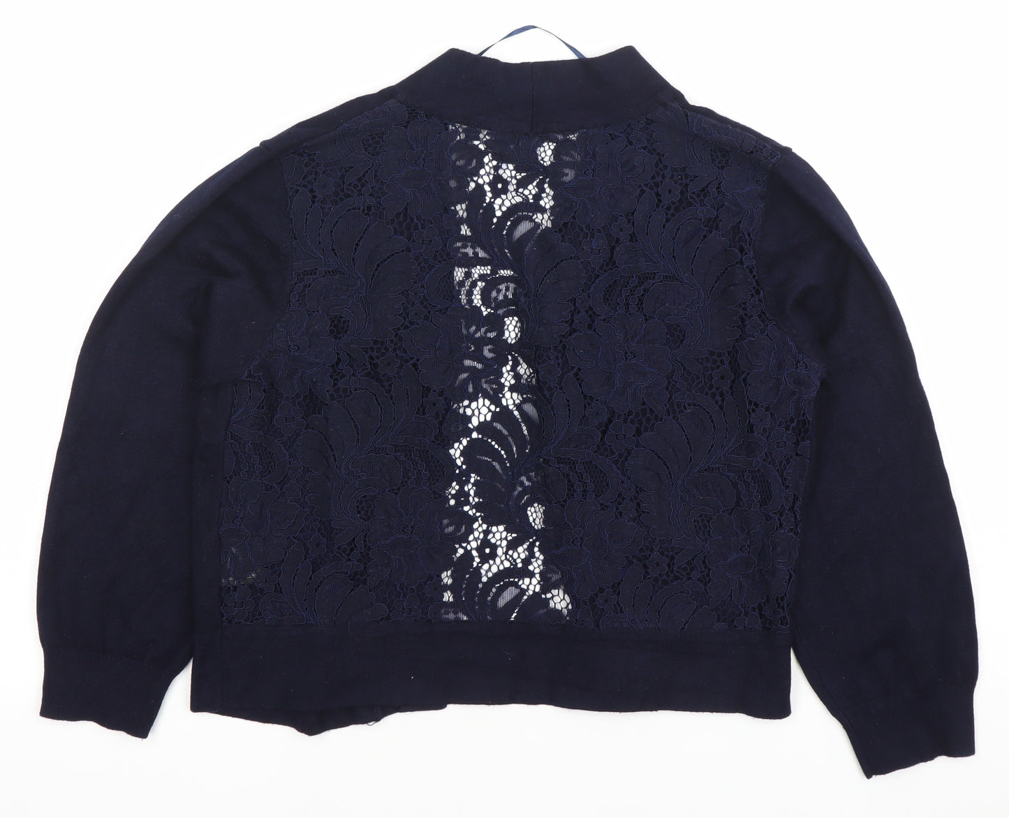 Roman Womens Blue Size 12 Lace Back Long Sleeve Cardigan