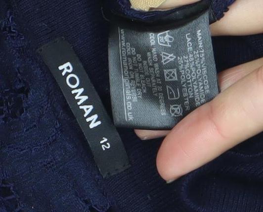 Roman Womens Blue Size 12 Lace Back Long Sleeve Cardigan