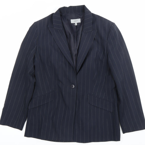 Marks and Spencer Women Blue Pinstripe Blazer Size 16 Classic Fit