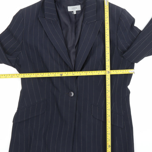 Marks and Spencer Women Blue Pinstripe Blazer Size 16 Classic Fit