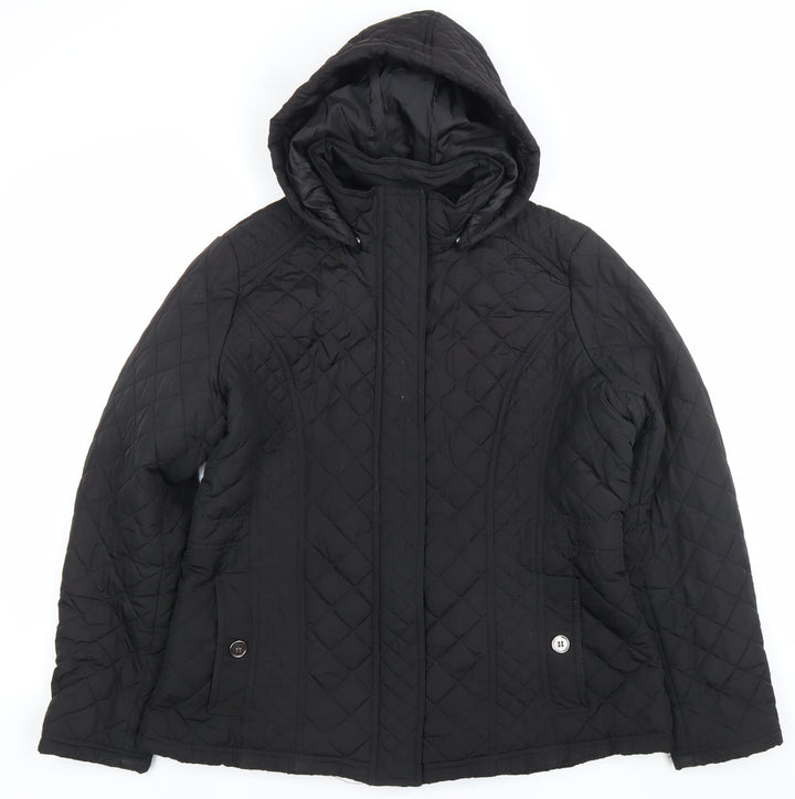 Jack Wills Womens Black Quilted Hooded Jacket Size S Regular
