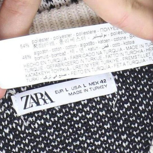 Zara Women’s Black & White L Pullover Jumper Crew Neck Knit