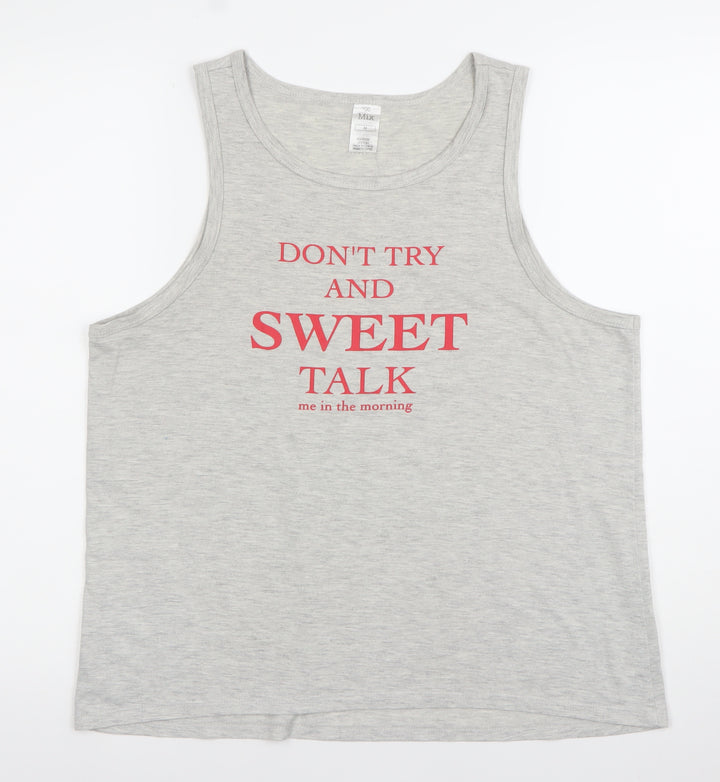 Mix Womens Grey Tank Top Medium Scoop Neck Graphic Summer Casual