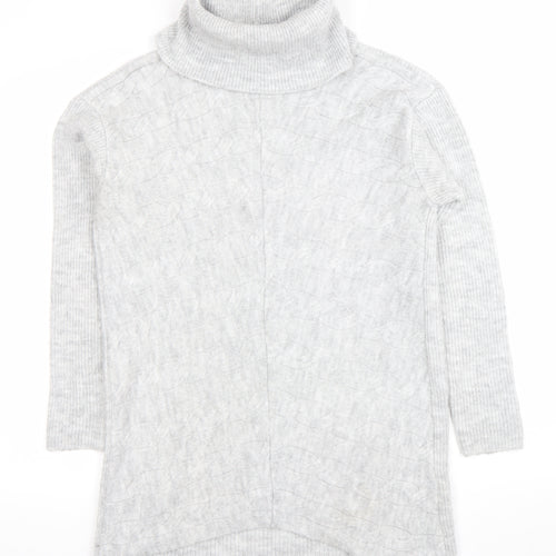 Lipsy Women’s Grey Cable Knit Roll Neck Long Sleeve Tunic Jumper UK 10