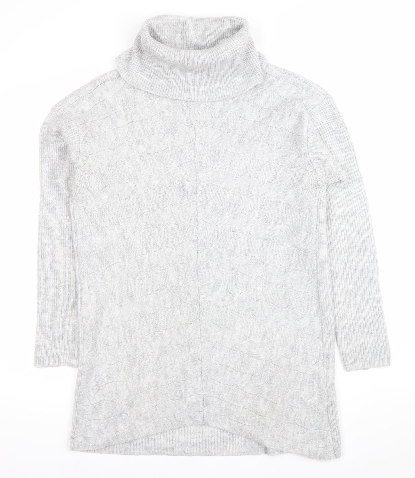 Lipsy Women’s Grey Cable Knit Roll Neck Long Sleeve Tunic Jumper UK 10