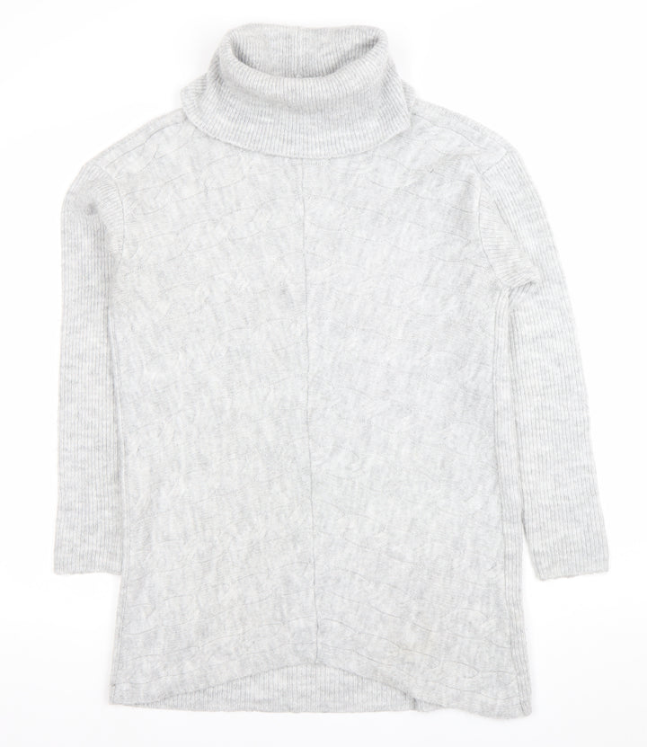 Lipsy Women’s Grey Cable Knit Roll Neck Long Sleeve Tunic Jumper UK 10