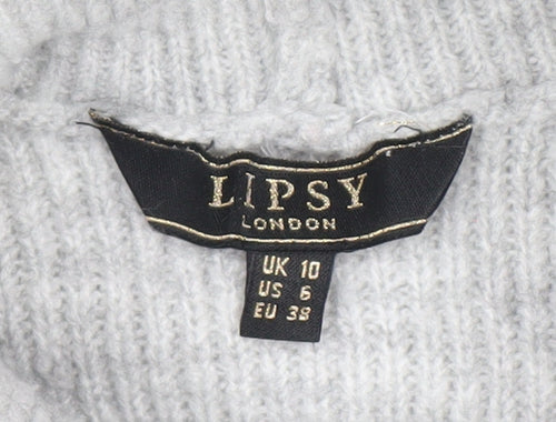 Lipsy Women’s Grey Cable Knit Roll Neck Long Sleeve Tunic Jumper UK 10