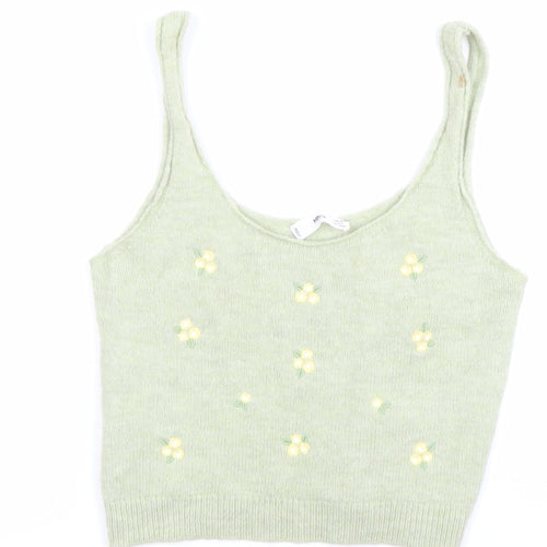 MNG Womens Green Floral Knit Scoop Neck Vest Jumper Top Size M