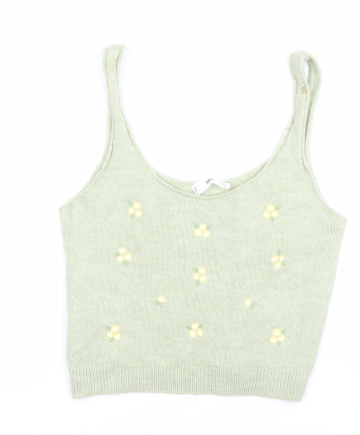 MNG Womens Green Floral Knit Scoop Neck Vest Jumper Top Size M