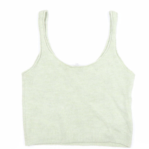 MNG Womens Green Floral Knit Scoop Neck Vest Jumper Top Size M