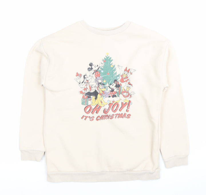 Disney at George Girls Beige Christmas Mickey Sweatshirt 9-10Y Pullover