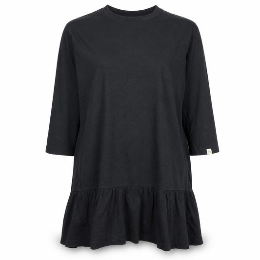 Front view of John Lewis Women Black Cotton 3/4 Sleeve T-Shirt Dress L
