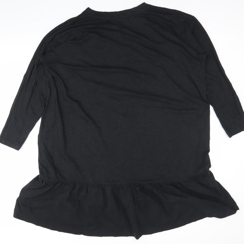 John Lewis Women Black Cotton 3/4 Sleeve T-Shirt Dress L