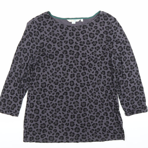 Boden Women Grey Leopard Print 3/4 Sleeve Cotton T-Shirt Size 12