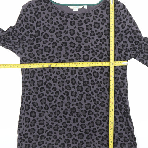 Boden Women Grey Leopard Print 3/4 Sleeve Cotton T-Shirt Size 12