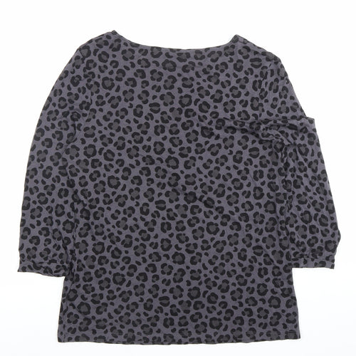 Boden Women Grey Leopard Print 3/4 Sleeve Cotton T-Shirt Size 12