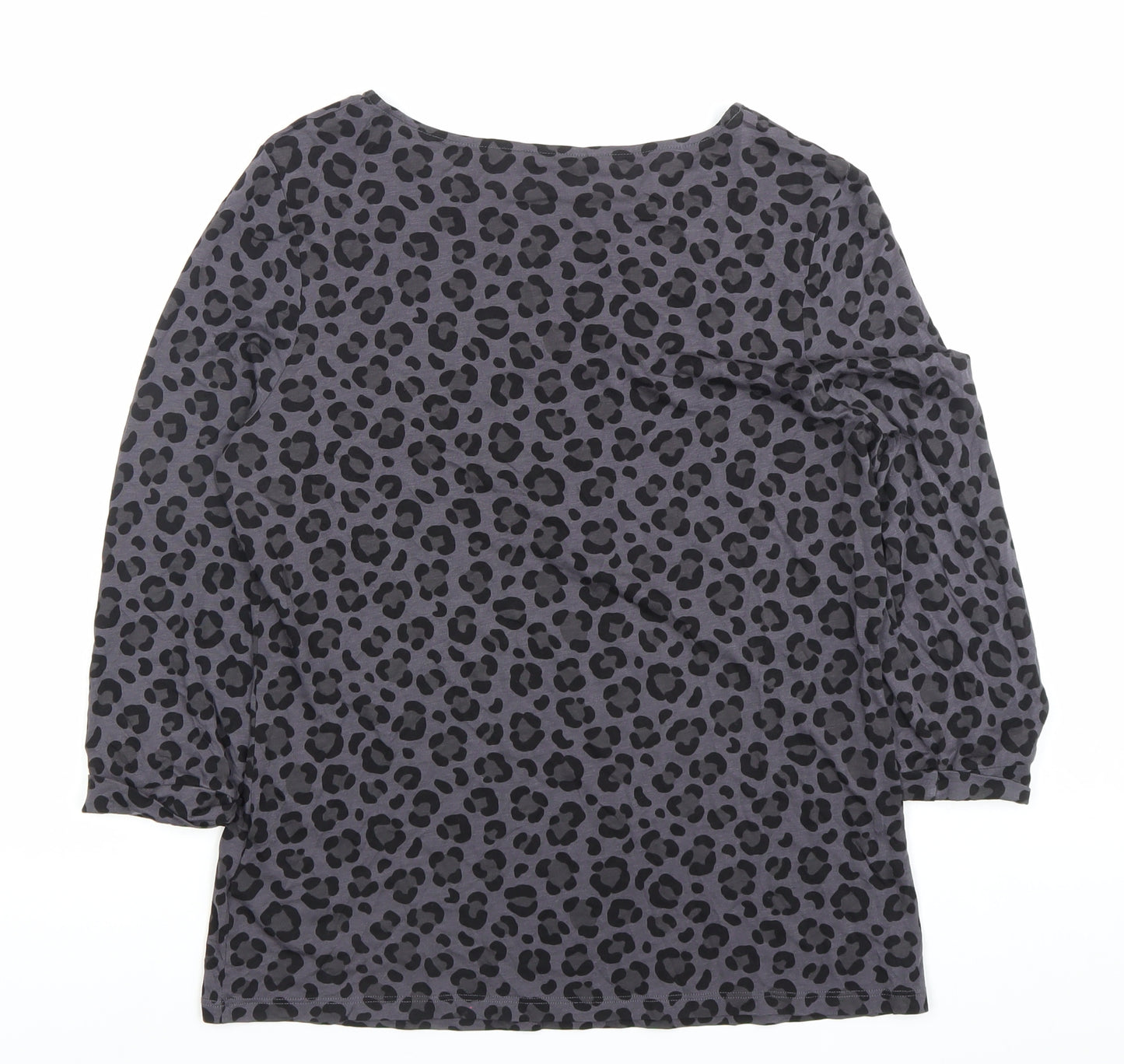 Boden Women Grey Leopard Print 3/4 Sleeve Cotton T-Shirt Size 12