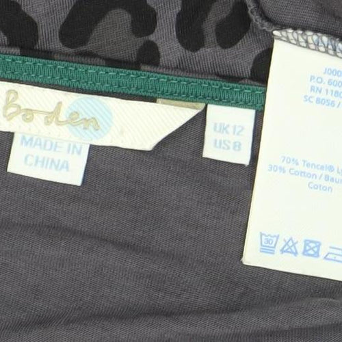 Boden Women Grey Leopard Print 3/4 Sleeve Cotton T-Shirt Size 12