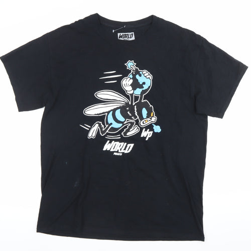 World Projects Men’s Black Graphic Print T-Shirt Size L