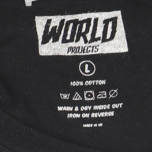 World Projects Men’s Black Graphic Print T-Shirt Size L