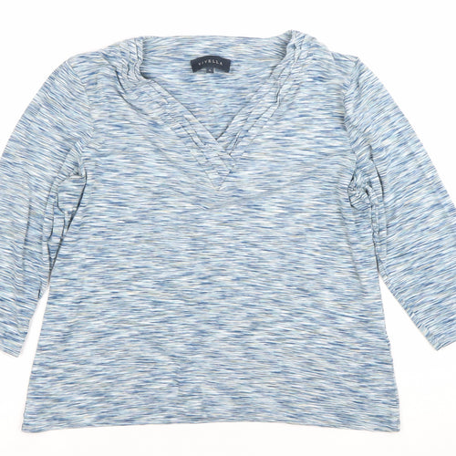 Viyella Womens Blue Striped 3/4 Sleeve V-Neck Top Size L