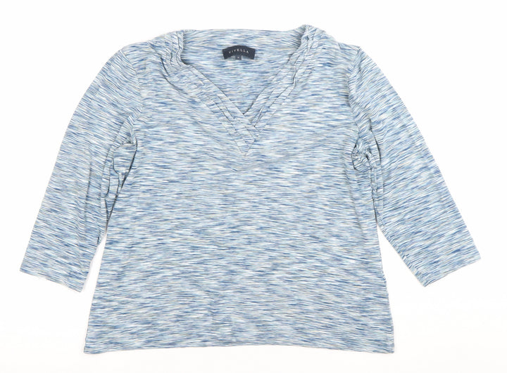 Viyella Womens Blue Striped 3/4 Sleeve V-Neck Top Size L