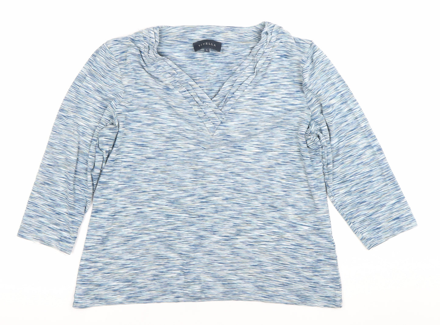 Viyella Womens Blue Striped 3/4 Sleeve V-Neck Top Size L