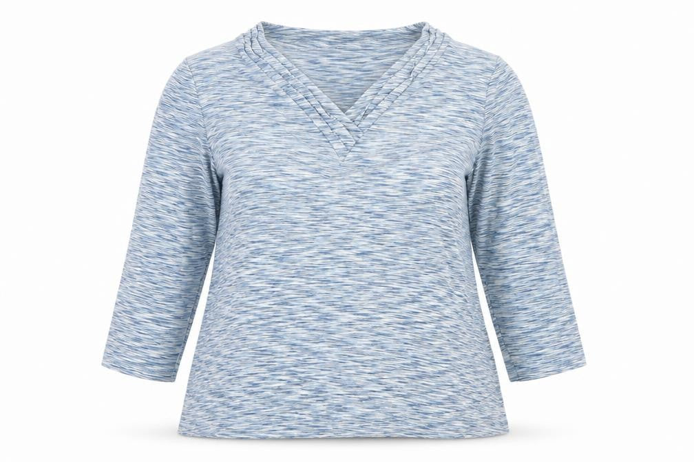 Viyella Womens Blue Striped 3/4 Sleeve V-Neck Top Size L