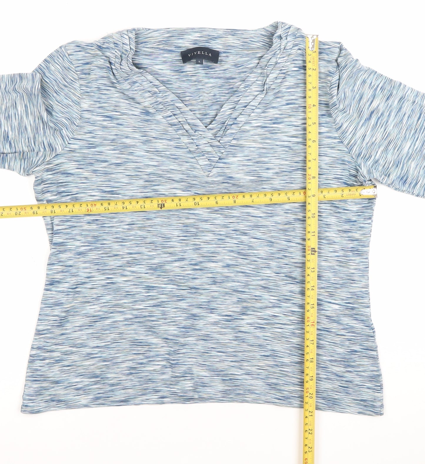 Viyella Womens Blue Striped 3/4 Sleeve V-Neck Top Size L