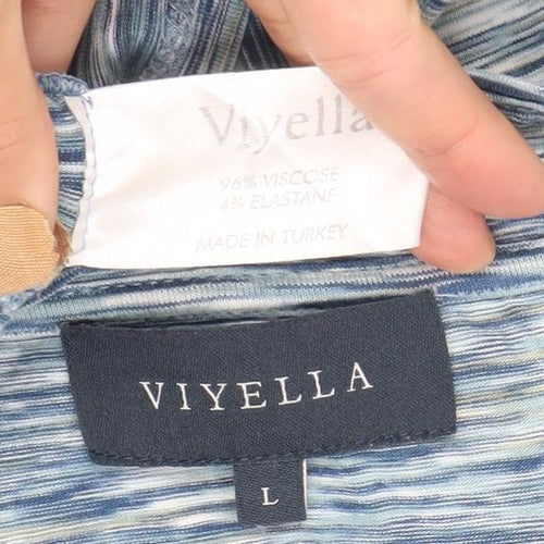 Viyella Womens Blue Striped 3/4 Sleeve V-Neck Top Size L