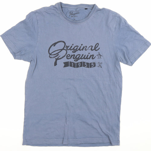 Penguin Men's Blue Crew Neck Graphic Logo Cotton T-Shirt Size M