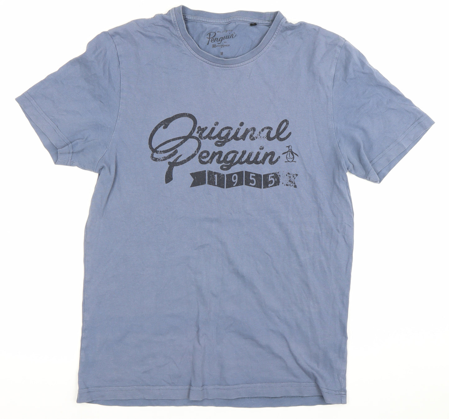 Penguin Men's Blue Crew Neck Graphic Logo Cotton T-Shirt Size M