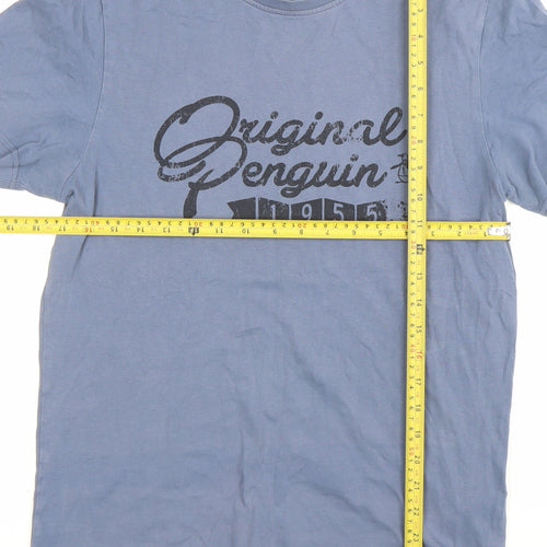 Penguin Men's Blue Crew Neck Graphic Logo Cotton T-Shirt Size M