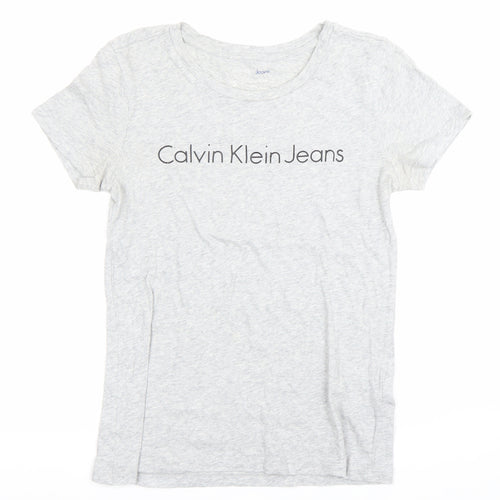 Calvin Klein Jeans Womens Grey Small Logo T-Shirt Casual Cotton