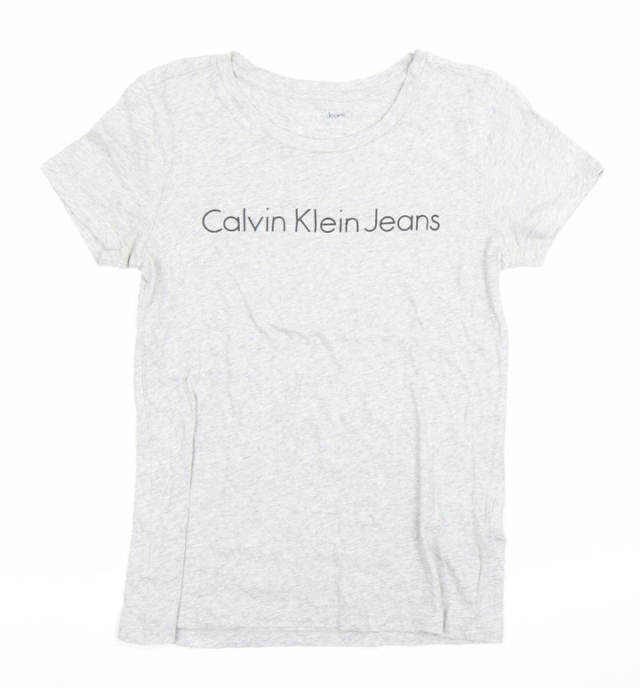 Calvin Klein Jeans Womens Grey Small Logo T-Shirt Casual Cotton