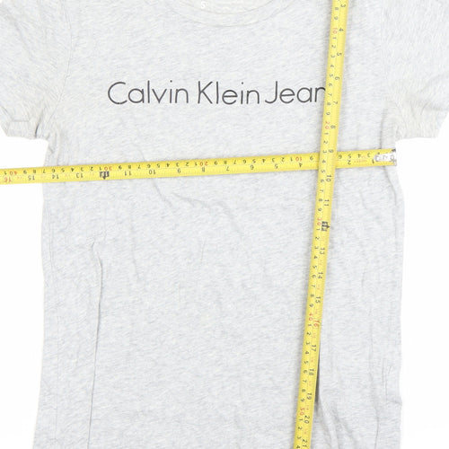 Calvin Klein Jeans Womens Grey Small Logo T-Shirt Casual Cotton