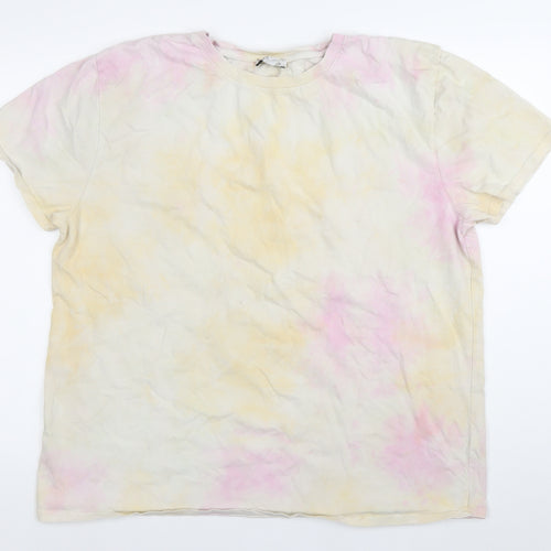 Topshop Women Multicoloured XL Tie-Dye T-Shirt Crew Neck Cotton