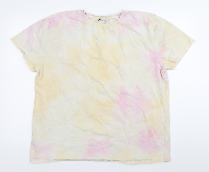 Topshop Women Multicoloured XL Tie-Dye T-Shirt Crew Neck Cotton