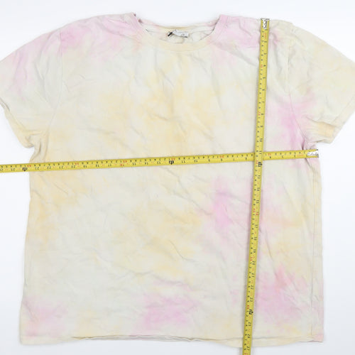 Topshop Women Multicoloured XL Tie-Dye T-Shirt Crew Neck Cotton