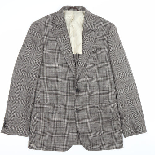 Moss 1851 Mens Grey Checked Wool Silk Blazer Jacket 40 Chest Regular Fit