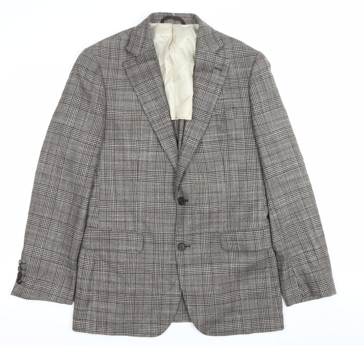 Moss 1851 Mens Grey Checked Wool Silk Blazer Jacket 40 Chest Regular Fit