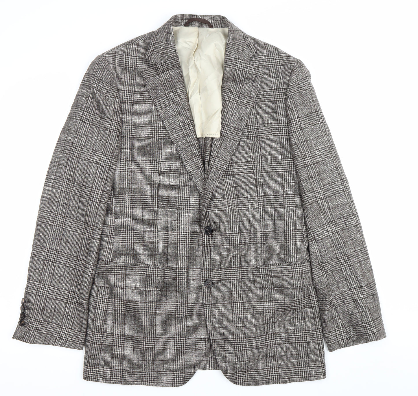 Moss 1851 Mens Grey Checked Wool Silk Blazer Jacket 40 Chest Regular Fit