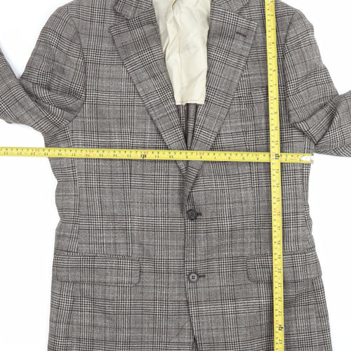 Moss 1851 Mens Grey Checked Wool Silk Blazer Jacket 40 Chest Regular Fit