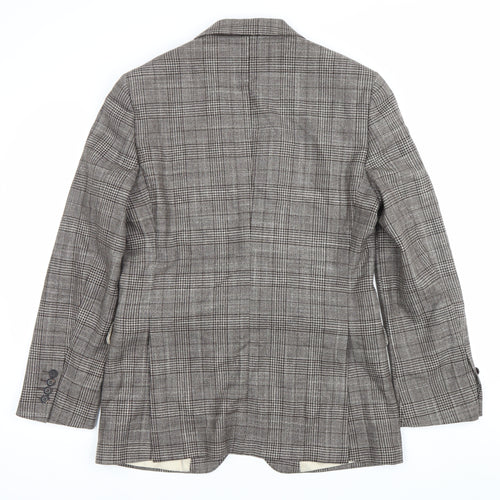 Moss 1851 Mens Grey Checked Wool Silk Blazer Jacket 40 Chest Regular Fit