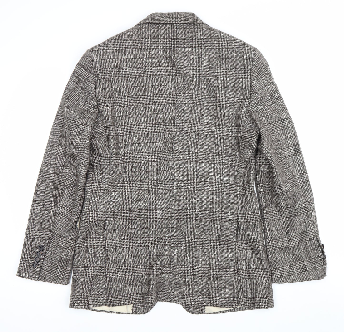 Moss 1851 Mens Grey Checked Wool Silk Blazer Jacket 40 Chest Regular Fit