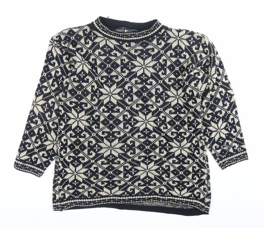 C&A Girls Black White Fair Isle Pullover Jumper 11-12 Years
