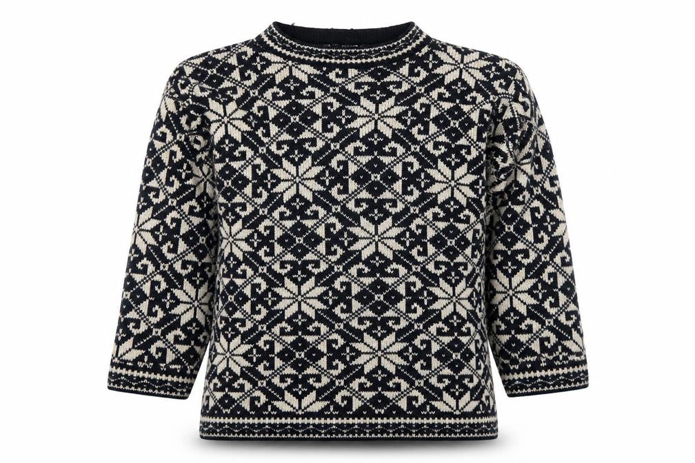 Front view of C&A girls’ black white fair isle jumper 11-12 years