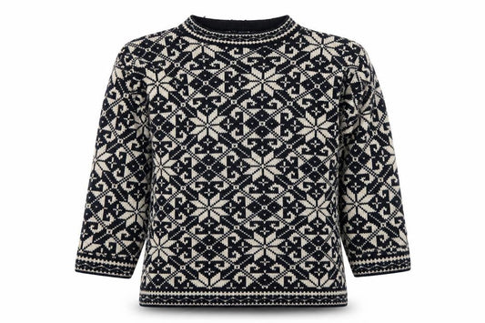 Front view of C&A girls’ black white fair isle jumper 11-12 years