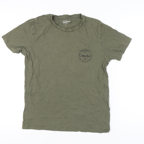 Jack & Jones Men’s Green Small Regular Fit Cotton Crew Neck T-Shirt